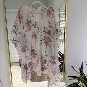 Guess Floral Sheer Kimono - White with Pink and Purple